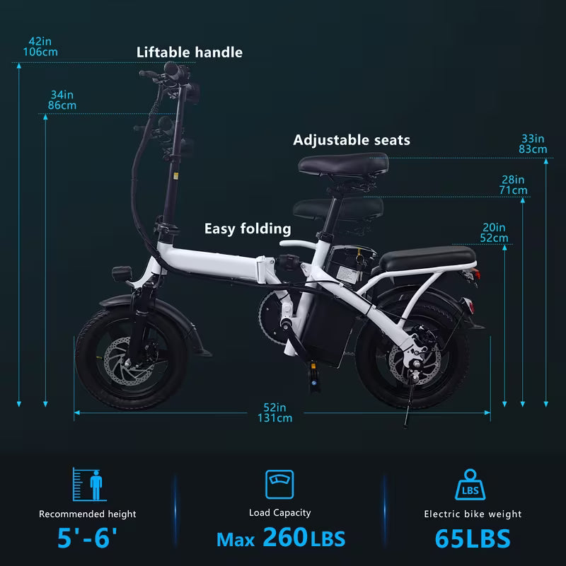 Folding Electric Bike, Fast Speed Powerful Motor, Commuter-Friendly Light Weight, 14-Inch Tires
