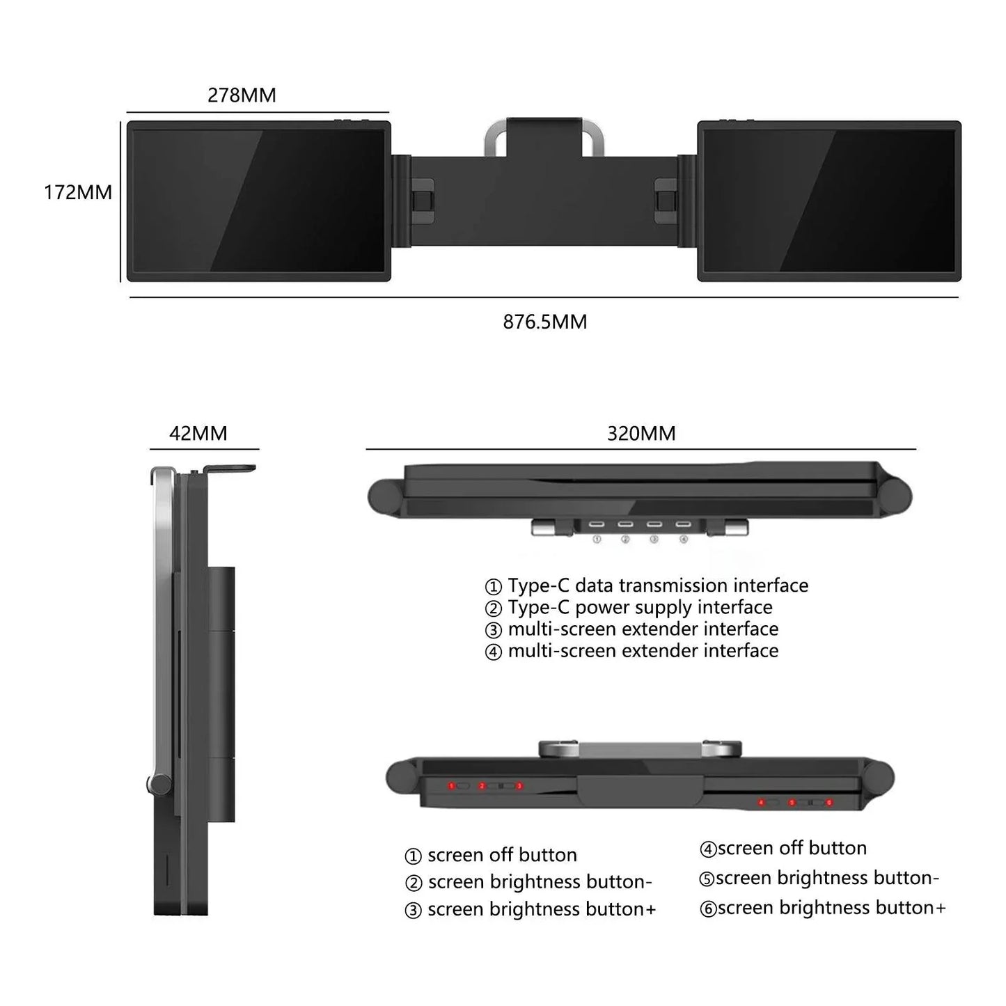 12 Inch Laptop Dual Monitor 1920*1080 HD IPS LCD Dual Monitor Screen Extender Laptops For Macbook Huawei