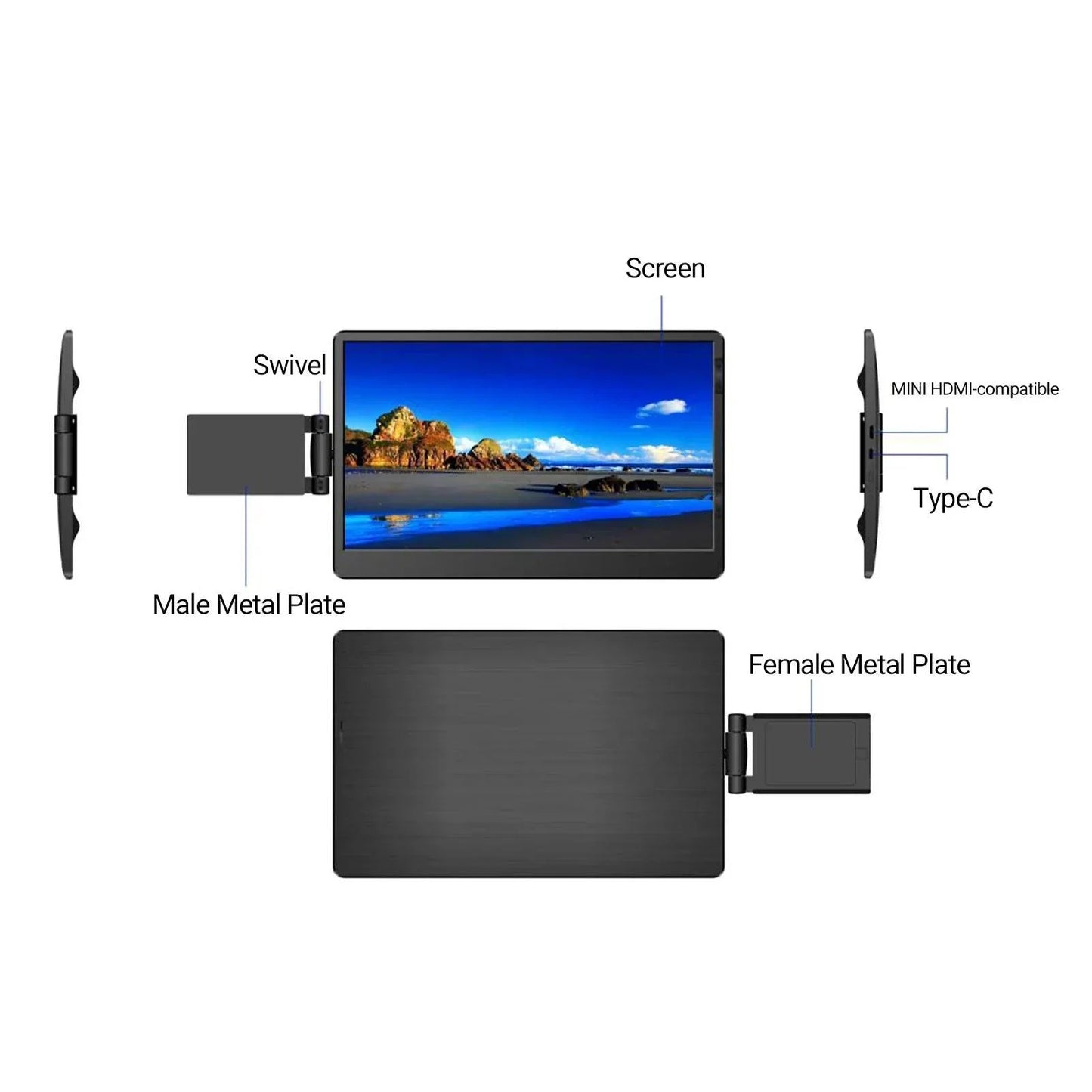 12 Inch Laptop Dual Monitor 1920*1080 HD IPS LCD Dual Monitor Screen Extender Laptops For Macbook Huawei
