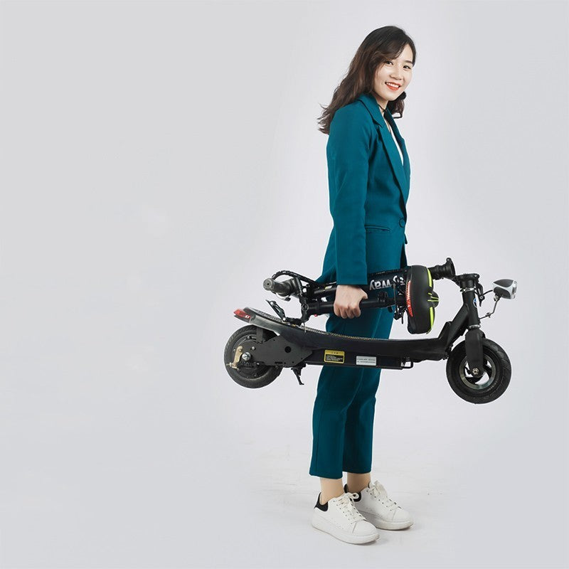 Foldable Frame Electric Scooter E-scooter, Adjustable height seat option available, Dual front shocks