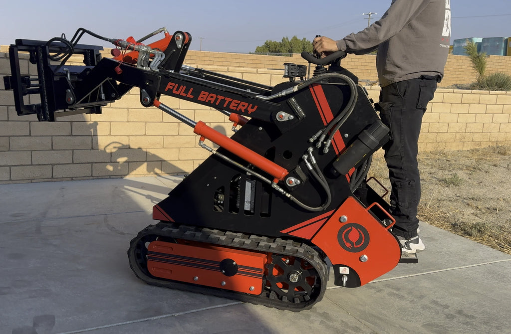 Full Battery Mini-Track Loader Skid Steer 72V 16.4kWh Lithium Battery, 2000 lbs. capacity, Various attachment options
