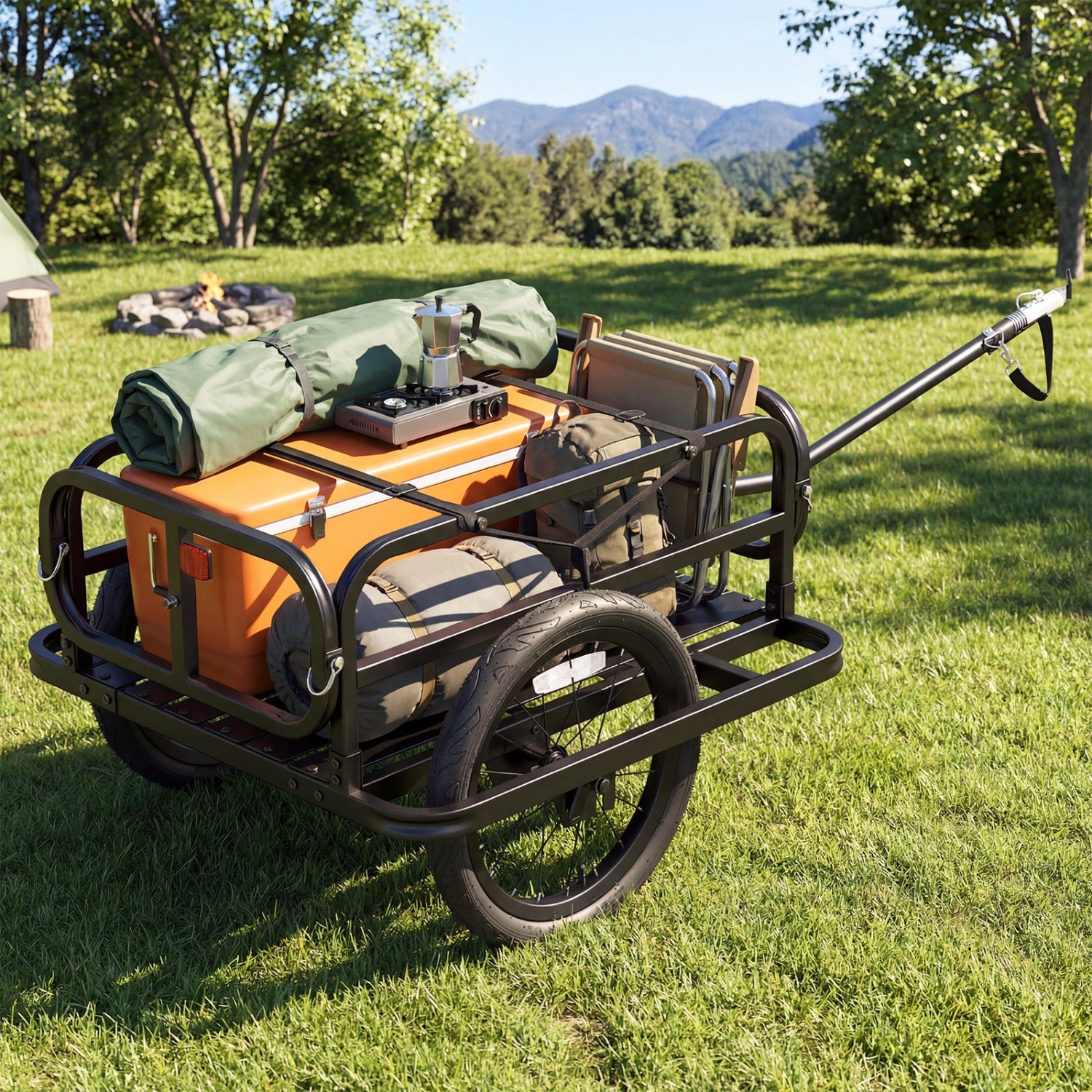 Bicycle and EBike Heavy-Duty Cargo Trailer Bicycle Wagon Cart with Universal Hitch-Black