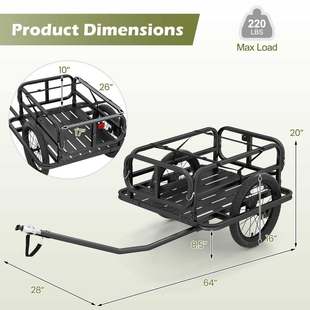 Bicycle and EBike Heavy-Duty Cargo Trailer Bicycle Wagon Cart with Universal Hitch-Black