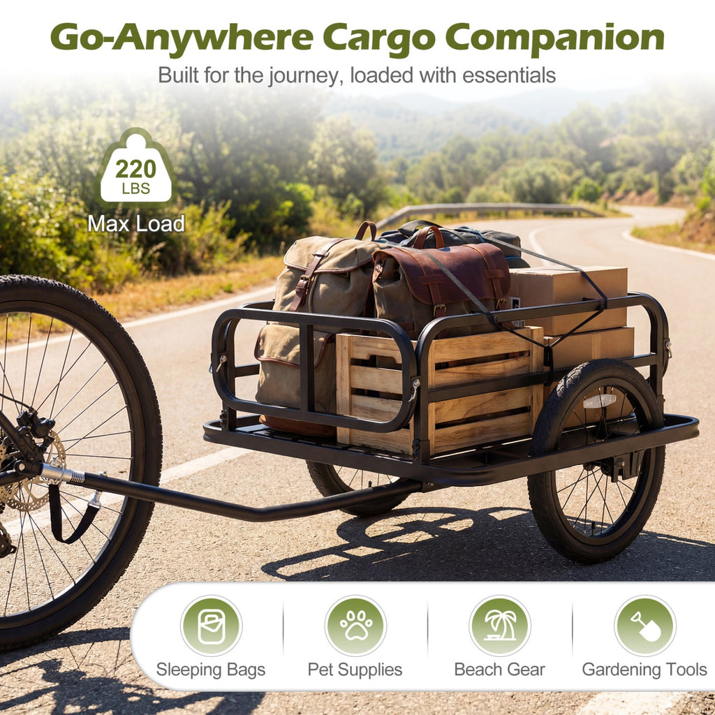 Bicycle and EBike Heavy-Duty Cargo Trailer Bicycle Wagon Cart with Universal Hitch-Black