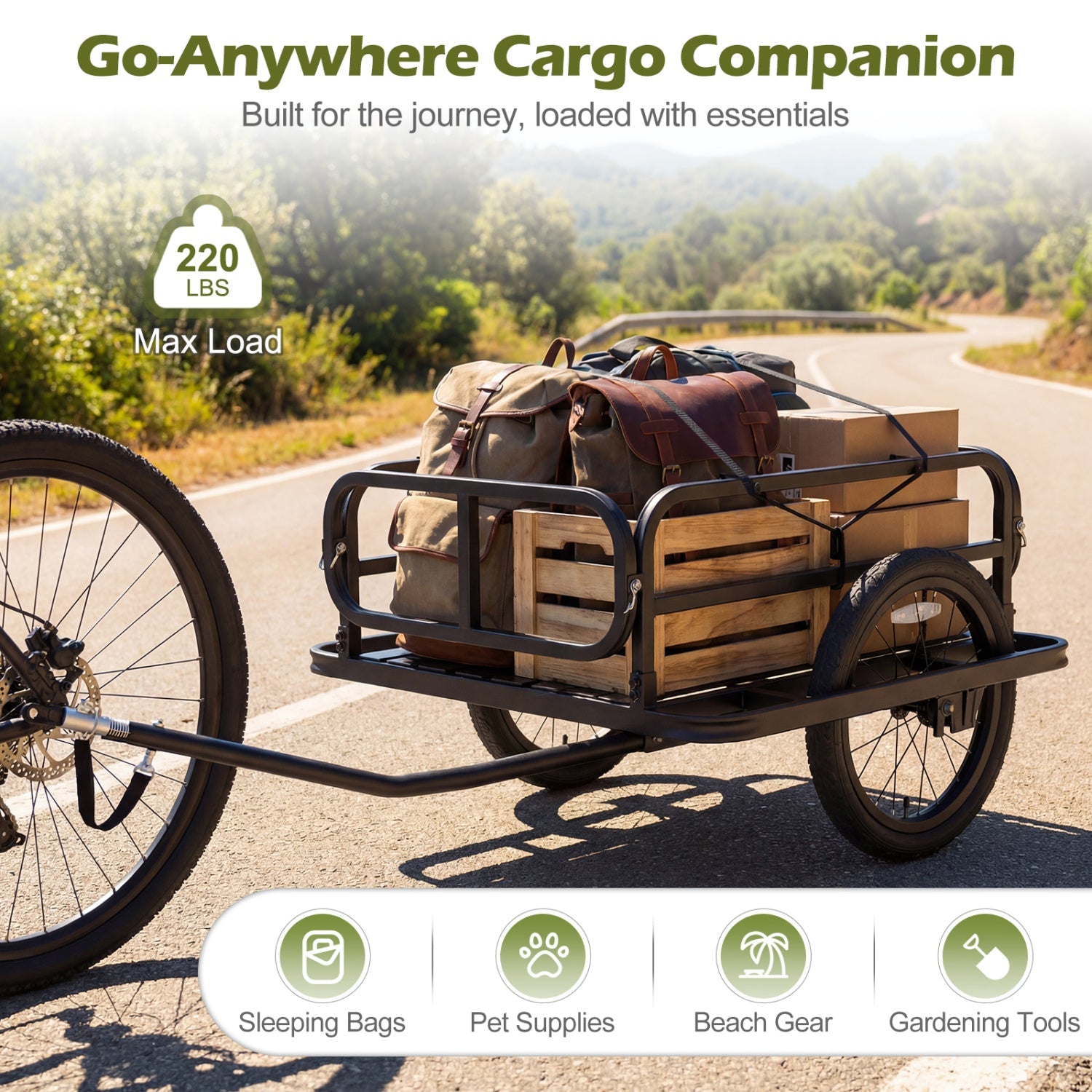 Bicycle and EBike Heavy-Duty Cargo Trailer Bicycle Wagon Cart with Universal Hitch-Black