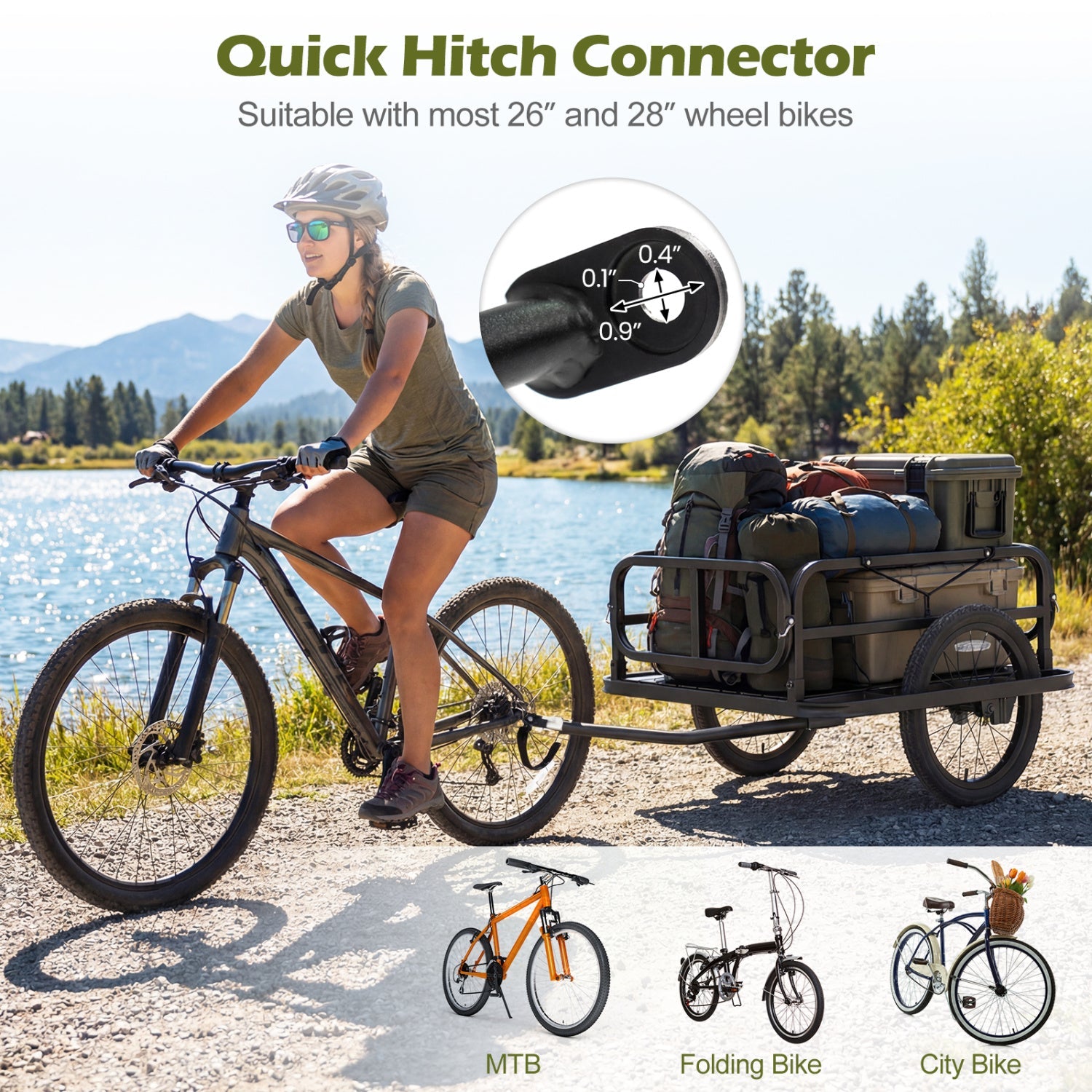 Bicycle and EBike Heavy-Duty Cargo Trailer Bicycle Wagon Cart with Universal Hitch-Black