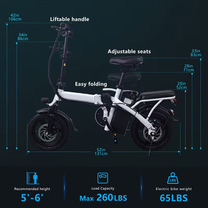 Folding Electric Bike, Fast Speed Powerful Motor, Commuter-Friendly Light Weight, 14-Inch Tires