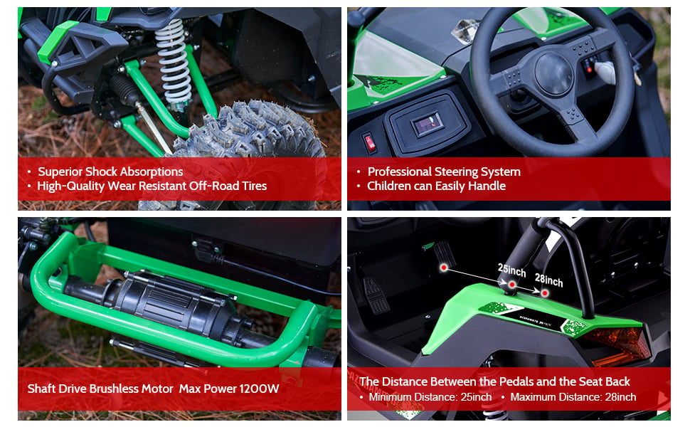 MotoTec ATV UTV Renegade Raider 48V Mini UTV 1200W Full Suspension