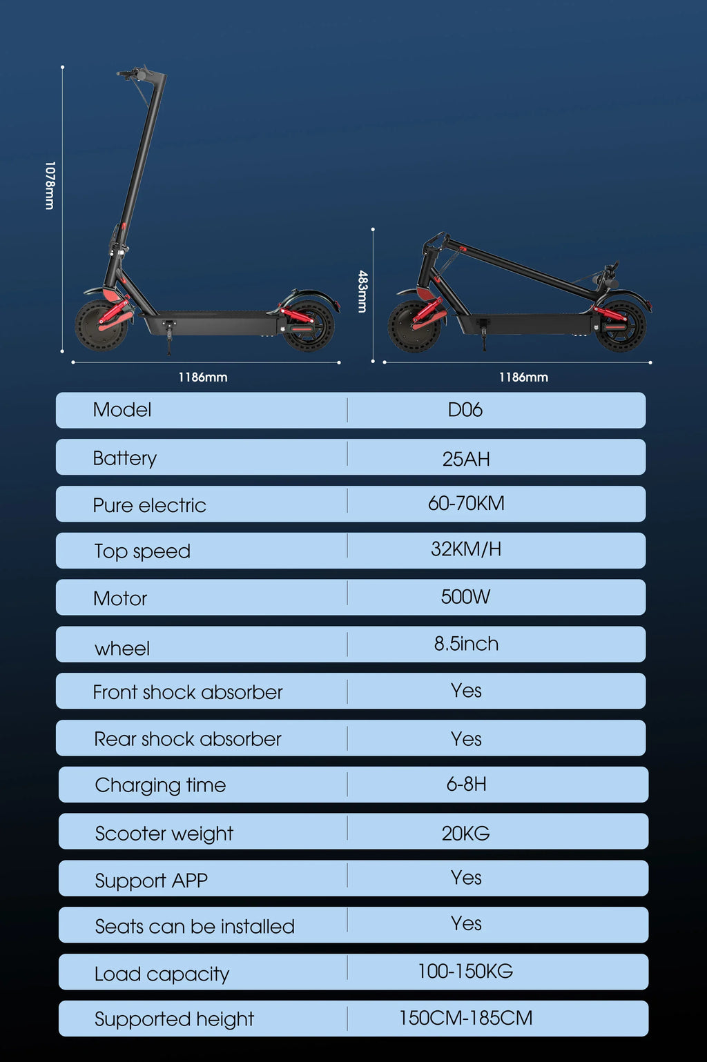 HUANCI D06 500W e scooter Electric Scooters 32km/h escooters Escooter scooter electric for adults eScooter Dual Shock Absorbers