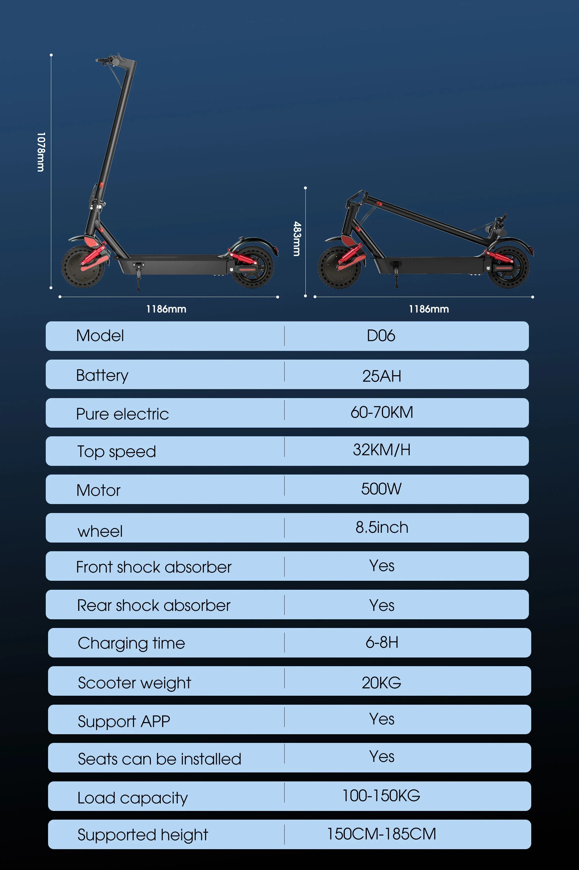 HUANCI D06 500W e scooter Electric Scooters 32km/h escooters Escooter scooter electric for adults eScooter Dual Shock Absorbers