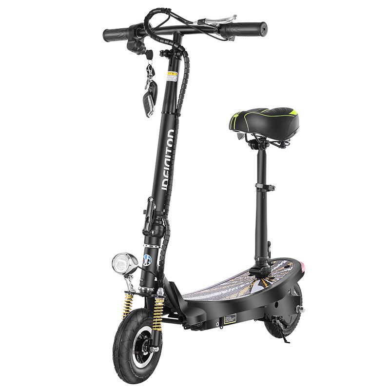 Foldable Frame Electric Scooter E-scooter, Adjustable height seat option available, Dual front shocks