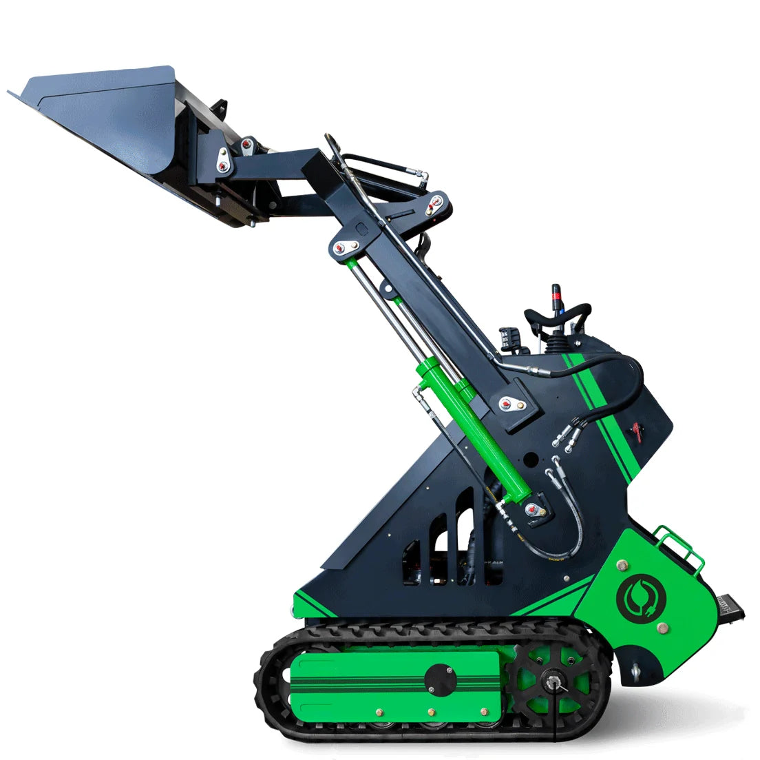 Full Battery Mini-Track Loader Skid Steer 72V 16.4kWh Lithium Battery, 2000 lbs. capacity, Various attachment options
